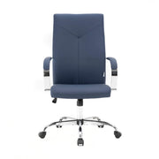 Sonora High-Back Leather Office Chair in Chrome Steel Base Navy Blue Office Chair Leisuremod