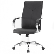 Sonora High-Back Leather Office Chair in Chrome Steel Base Black Office Chair Leisuremod