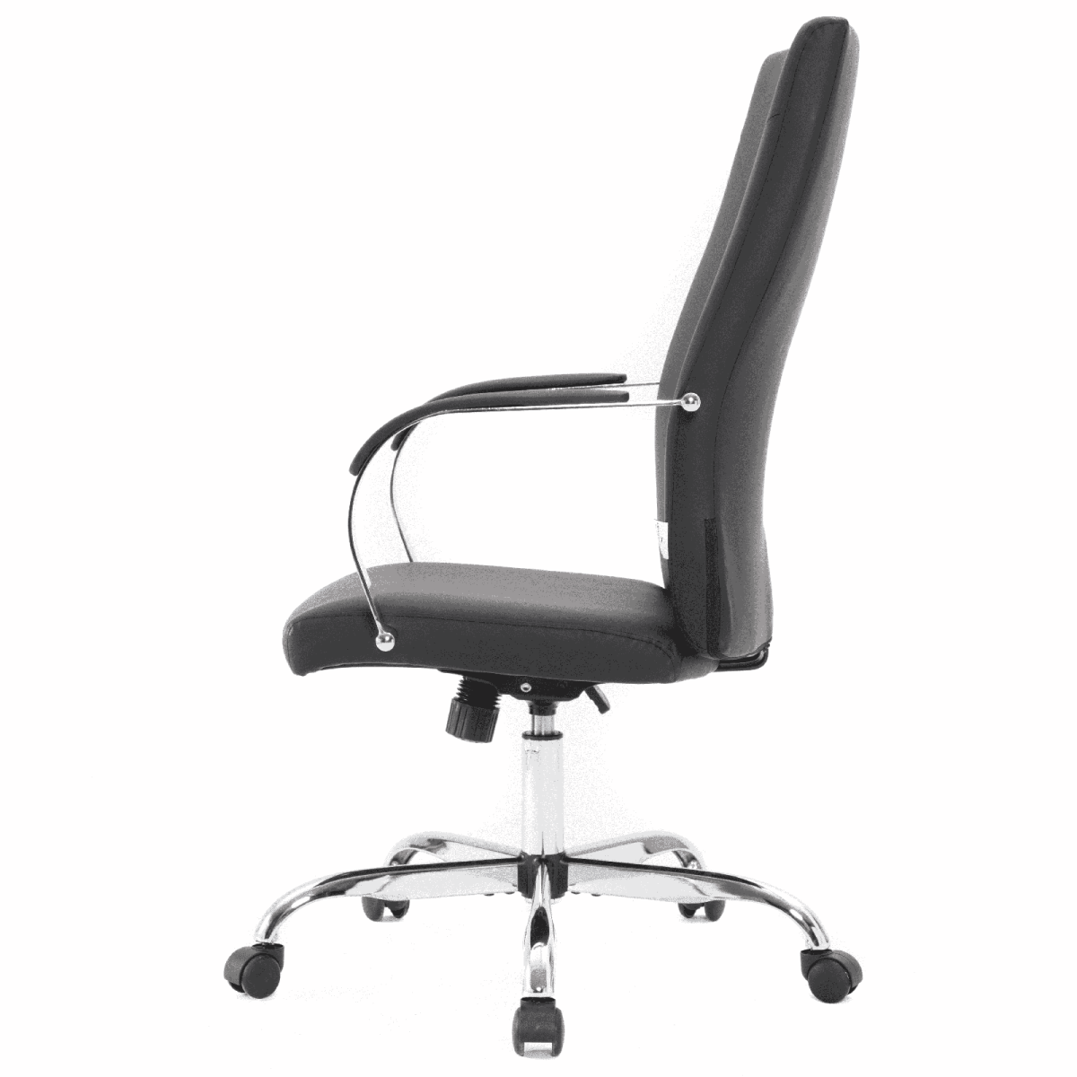 Sonora High-Back Leather Office Chair in Chrome Steel Base Black Office Chair Leisuremod