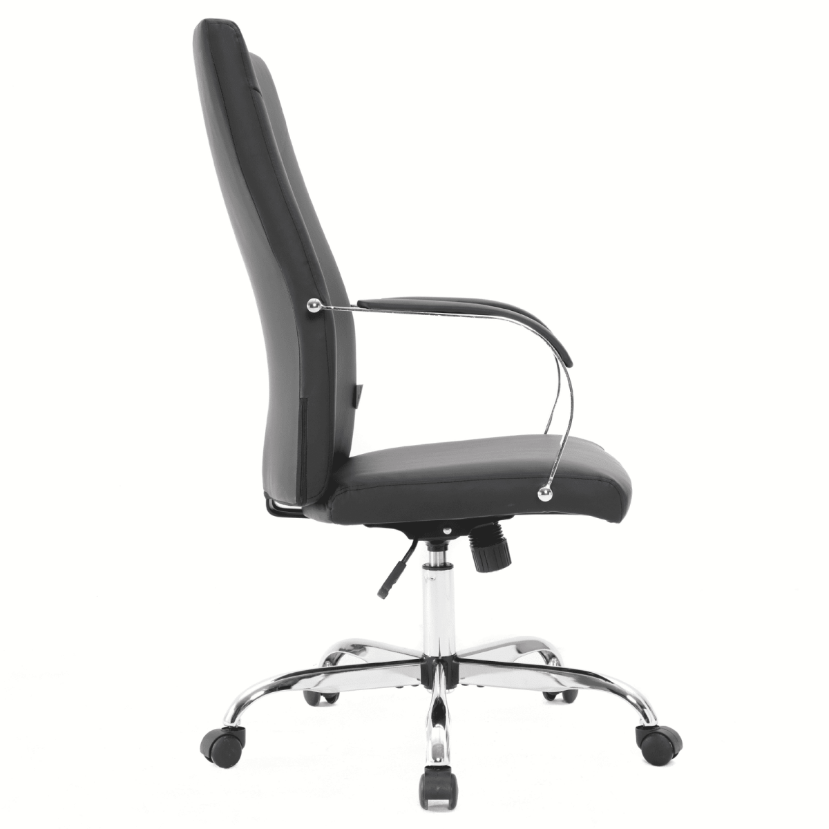 Sonora High-Back Leather Office Chair in Chrome Steel Base Black Office Chair Leisuremod