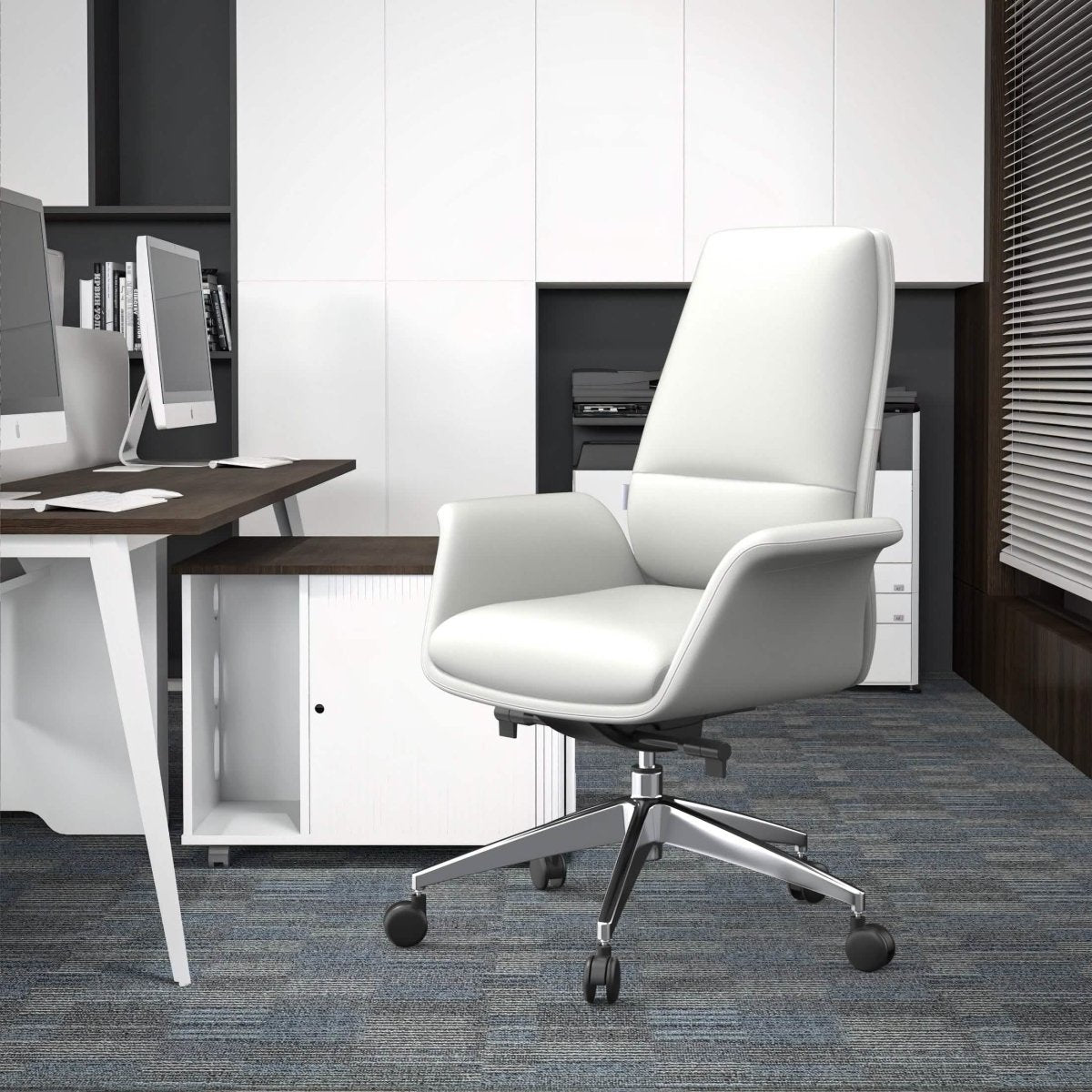 Summit Adjustable Height Leather Conference Office Chair with Swivel and Tilt White Office Chair Leisuremod