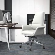 Summit Adjustable Height Leather Conference Office Chair with Swivel and Tilt White Office Chair Leisuremod