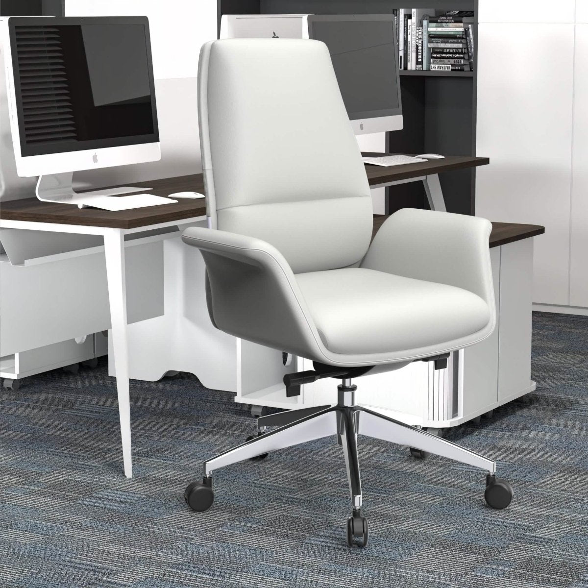 Summit Adjustable Height Leather Conference Office Chair with Swivel and Tilt White Office Chair Leisuremod