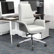 Summit Adjustable Height Leather Conference Office Chair with Swivel and Tilt White Office Chair Leisuremod