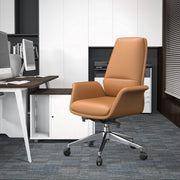 Summit Adjustable Height Leather Conference Office Chair with Swivel and Tilt Acorn Brown Office Chair Leisuremod