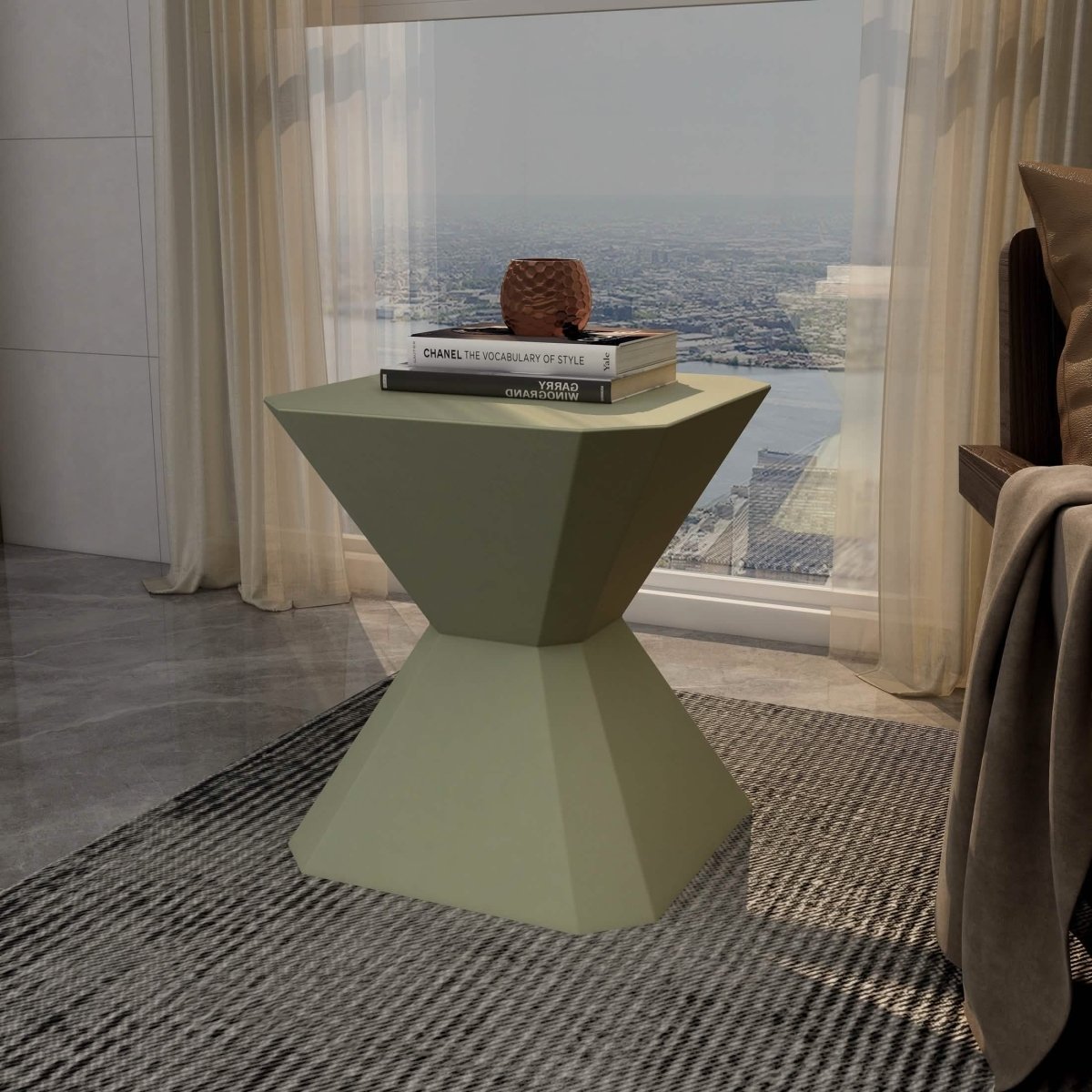 Azure Side Table Round Fiberstone Accent Table Marble White Side Table LeisureMod