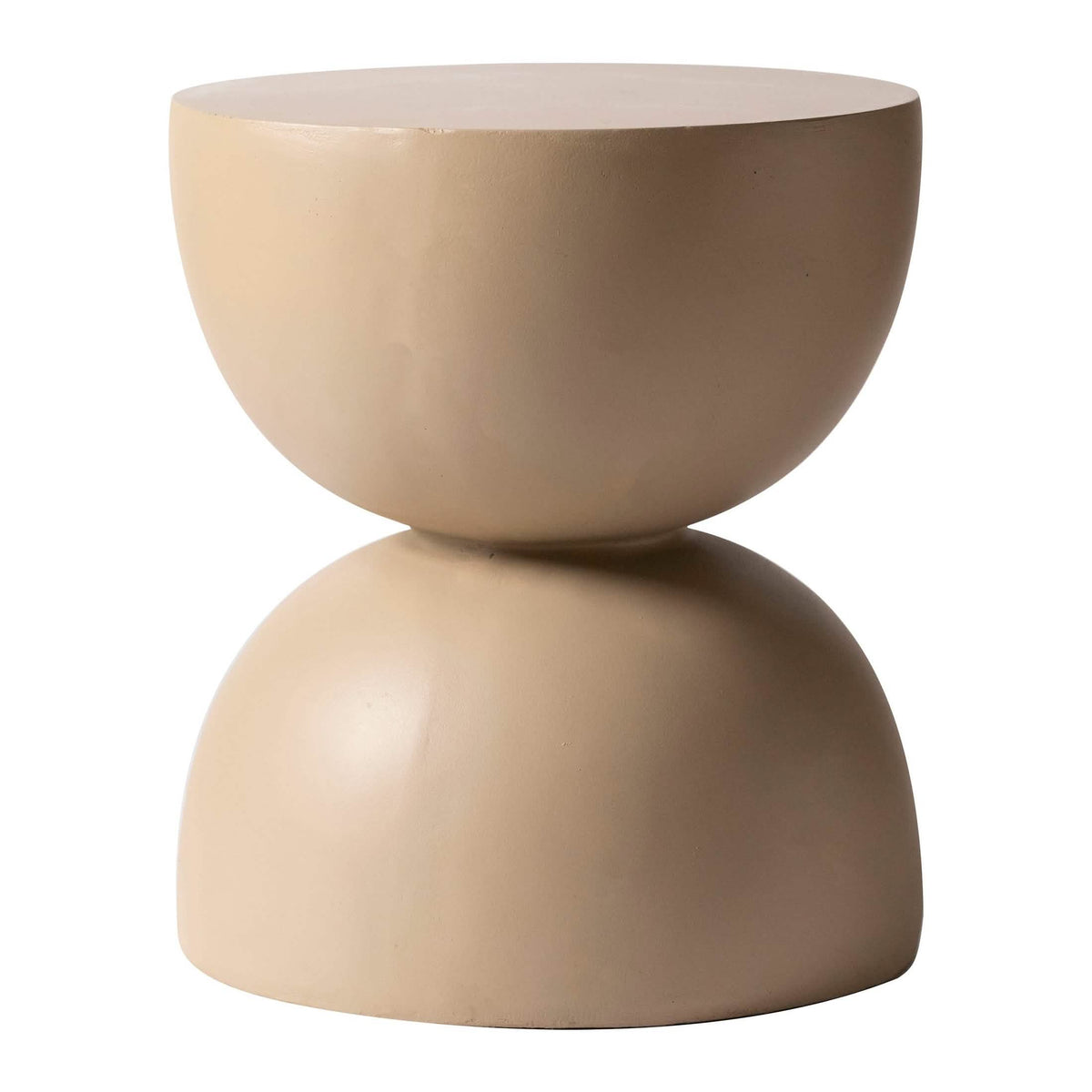 Sage Minimalist Side Table in Fiberstone Hourglass Design Accent Table Beige Side Table LeisureMod