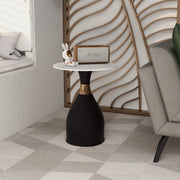 Bento Sintered Stone Top Side Table Round Accent Table Indoor Nightstand with Stainless Steel Black Side Table LeisureMod