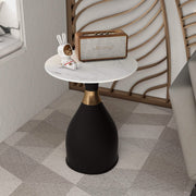 Bento Sintered Stone Top Side Table Round Accent Table Indoor Nightstand with Stainless Steel Black Side Table LeisureMod
