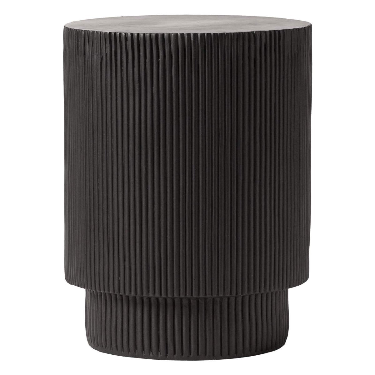 Eden Series Side Table in Fiberstone Round Accent Table for Home, Living Room, Indoor, and Outdoor Black Side Table LeisureMod