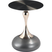 Savoy Wide Side Table with Stainless Steel Top Round Accent Table and Elegant Pedestal Base Black Grey Side Table LeisureMod