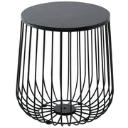 Runswick Round End Table Wood Tabletop With Steel Drum Base for Storage Black Side Table Leisuremod