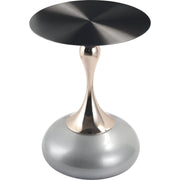 Savoy Wide Side Table with Stainless Steel Top Round Accent Table and Elegant Pedestal Base Black Silver Side Table LeisureMod