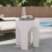Crus Fiberstone Outdoor Side Table With Arched Base Design White Side Table Leisuremod