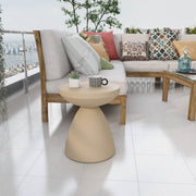 Dune Side Table Fiberstone Round Accent Table and Hourglass Pedestal Base Beige Side Table LeisureMod