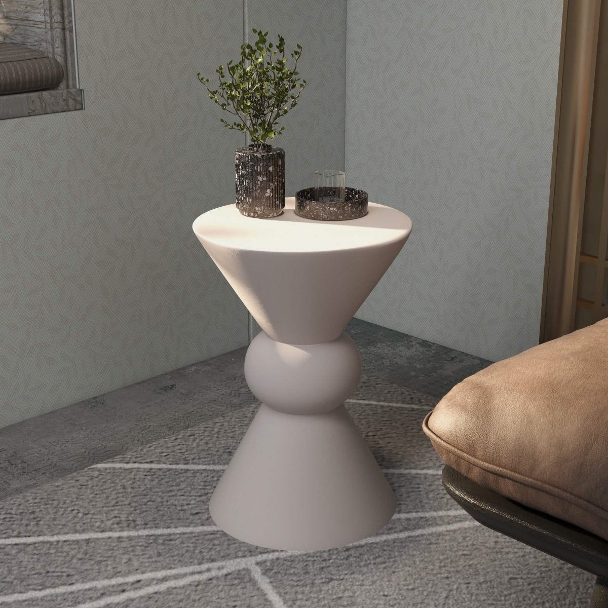 Echo Side Table with Weather-Resistant Fibersone Top Round Accent Table Cream Side Table LeisureMod