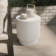 Eden Series Side Table in Fiberstone Round Accent Table for Home, Living Room, Indoor, and Outdoor Light Grey Side Table LeisureMod