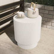 Eden Series Side Table in Fiberstone Round Accent Table for Home, Living Room, Indoor, and Outdoor Light Grey Side Table LeisureMod