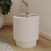 Eden Series Side Table in Fiberstone Round Accent Table for Home, Living Room, Indoor, and Outdoor Light Grey Side Table LeisureMod
