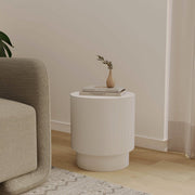 Eden Series Side Table in Fiberstone Round Accent Table for Home, Living Room, Indoor, and Outdoor Light Grey Side Table LeisureMod