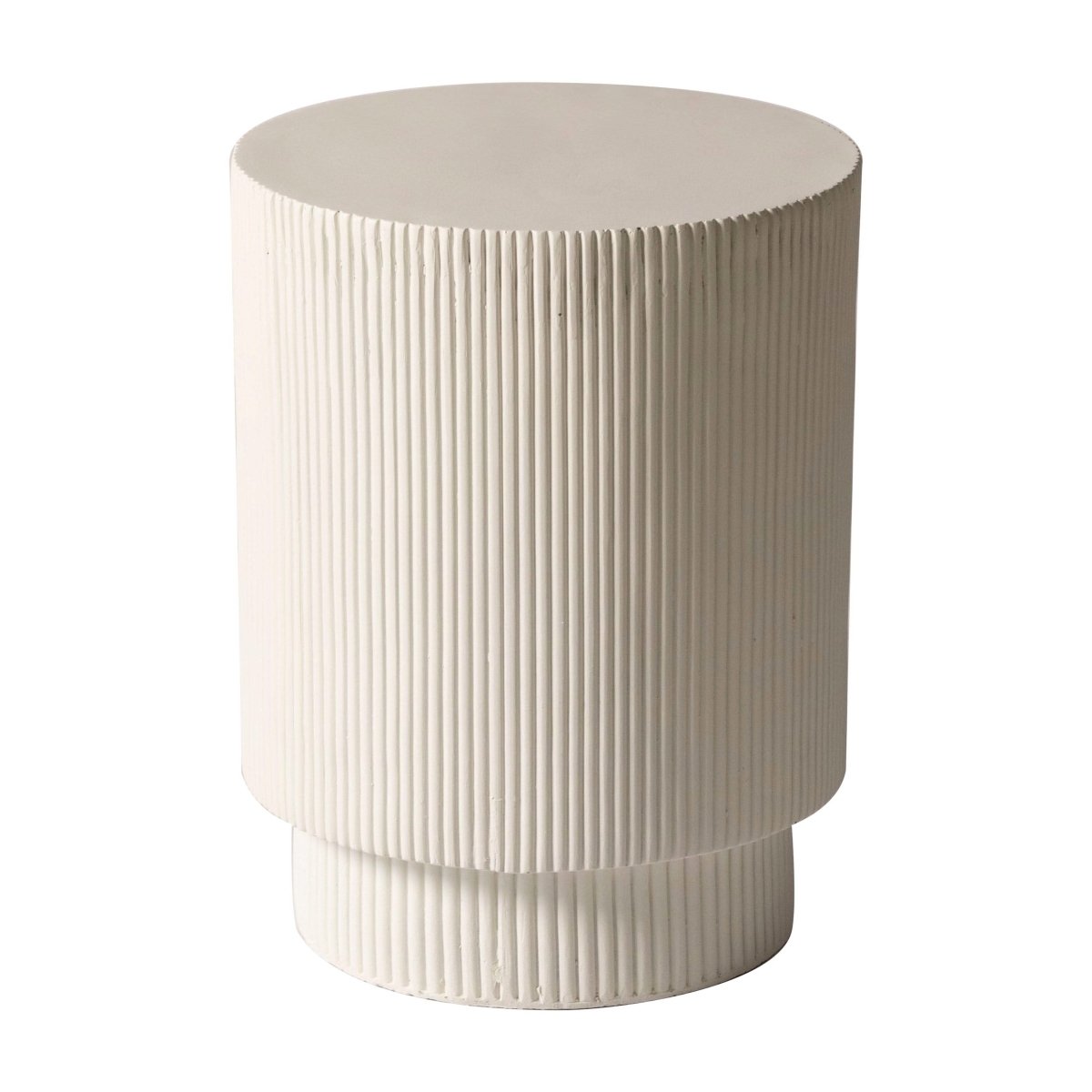 Eden Series Side Table in Fiberstone Round Accent Table for Home, Living Room, Indoor, and Outdoor Light Grey Side Table LeisureMod