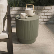 Eden Series Side Table in Fiberstone Round Accent Table for Home, Living Room, Indoor, and Outdoor Olive Green Side Table LeisureMod