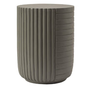 Trove 14" Wide Round Side Fiberstone Table With Ribbed Design Green Grey Side Table Leisuremod