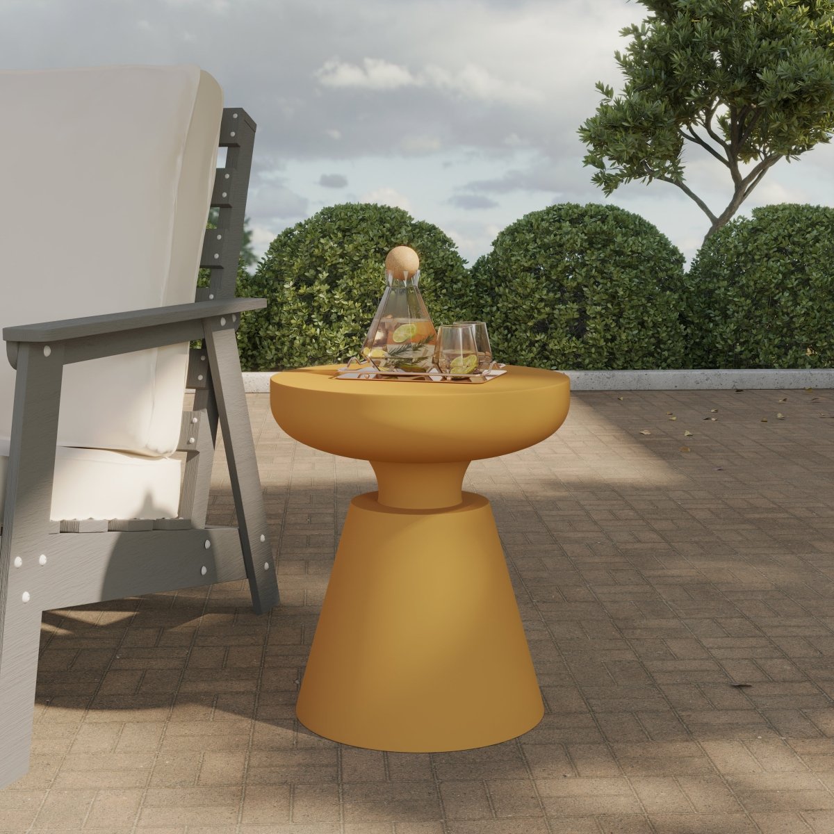 Isle Minimalist Side Table with Round Fiberstone Tabletop Accent Table and Pedestal Base Brown Side Table LeisureMod