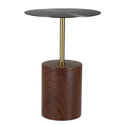 Malta Round Side Table Modern Accent End Table with Stainless Steel Pedestal Base Brown Side Table LeisureMod