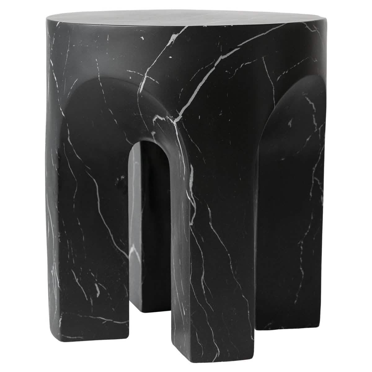 Crus Fiberstone Outdoor Side Table With Arched Base Design Marbleized Black Side Table Leisuremod