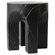Crus Fiberstone Outdoor Side Table With Arched Base Design Marbleized Black Side Table Leisuremod