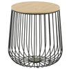 Runswick Round End Table Wood Tabletop With Steel Drum Base for Storage