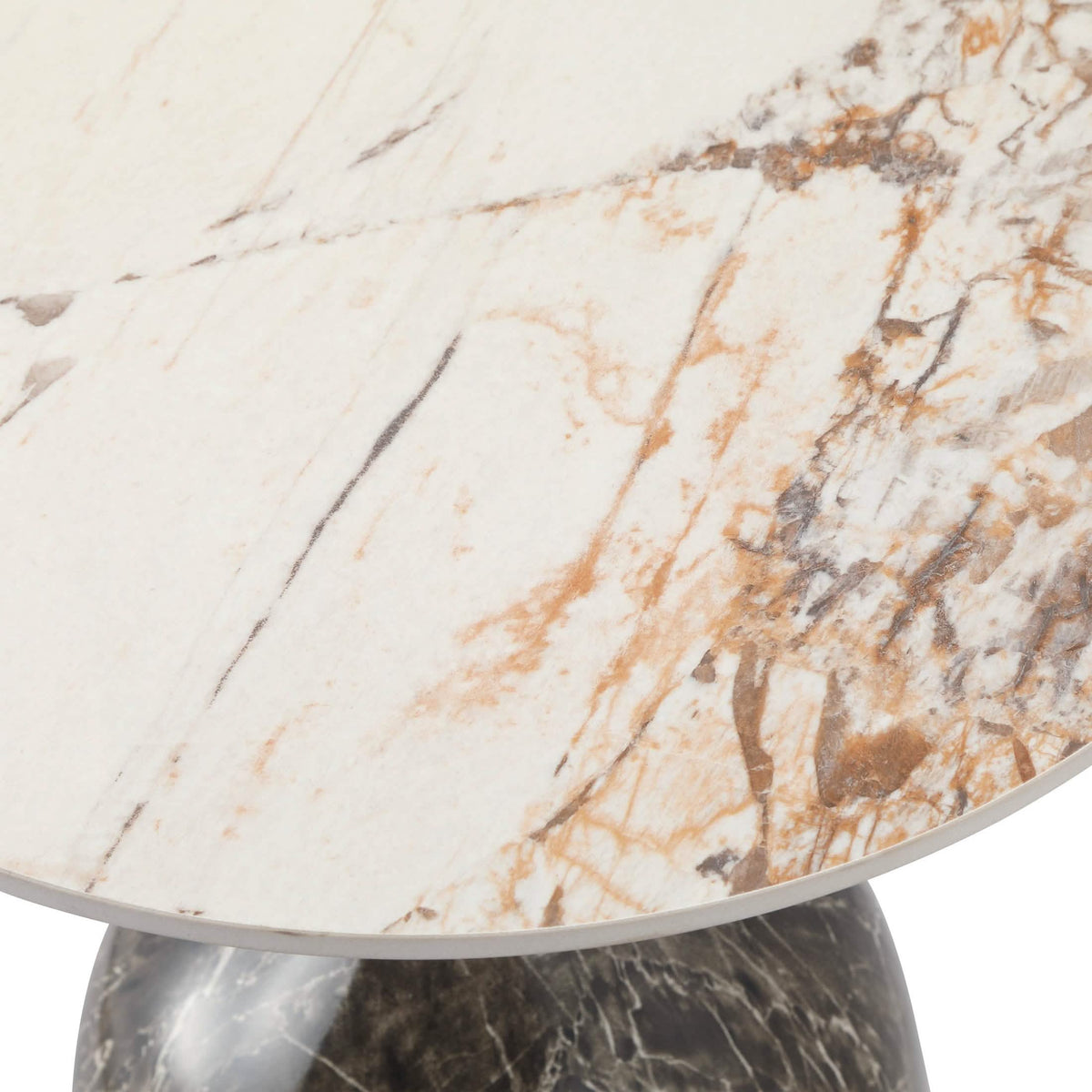 Oslo Side Table Round Sintered Stone with Stainless Steel Base Marbled Brown Side Table LeisureMod