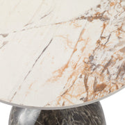 Oslo Side Table Round Sintered Stone with Stainless Steel Base Marbled Brown Side Table LeisureMod