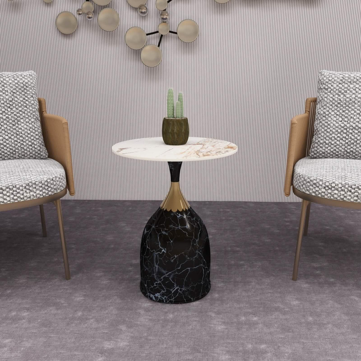 Oslo Side Table Round Sintered Stone with Stainless Steel Base Stone Black Side Table LeisureMod
