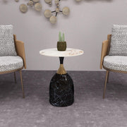 Oslo Side Table Round Sintered Stone with Stainless Steel Base Stone Black Side Table LeisureMod