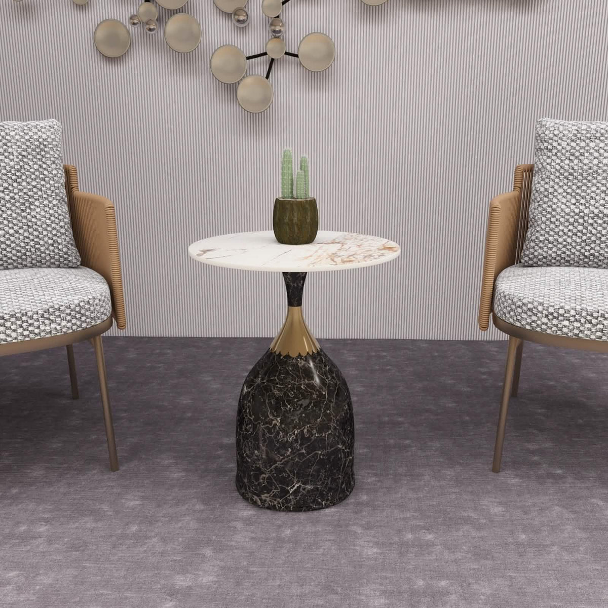 Oslo Side Table Round Sintered Stone with Stainless Steel Base Grey Side Table LeisureMod