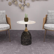 Oslo Side Table Round Sintered Stone with Stainless Steel Base Grey Side Table LeisureMod