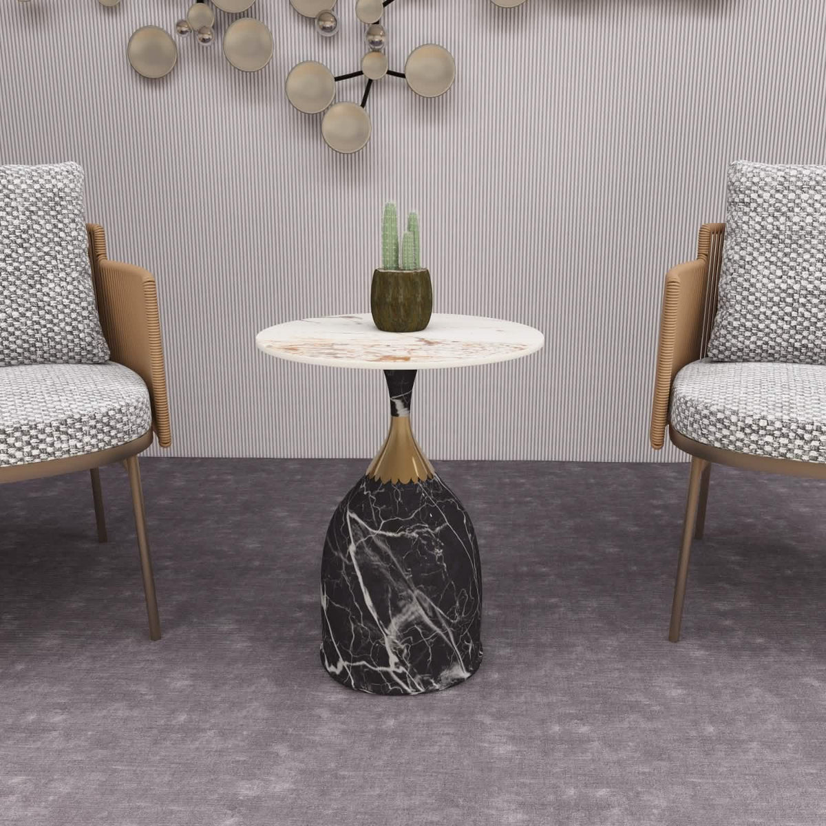 Oslo Side Table Round Sintered Stone with Stainless Steel Base Grey Side Table LeisureMod
