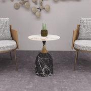 Oslo Side Table Round Sintered Stone with Stainless Steel Base Grey Side Table LeisureMod
