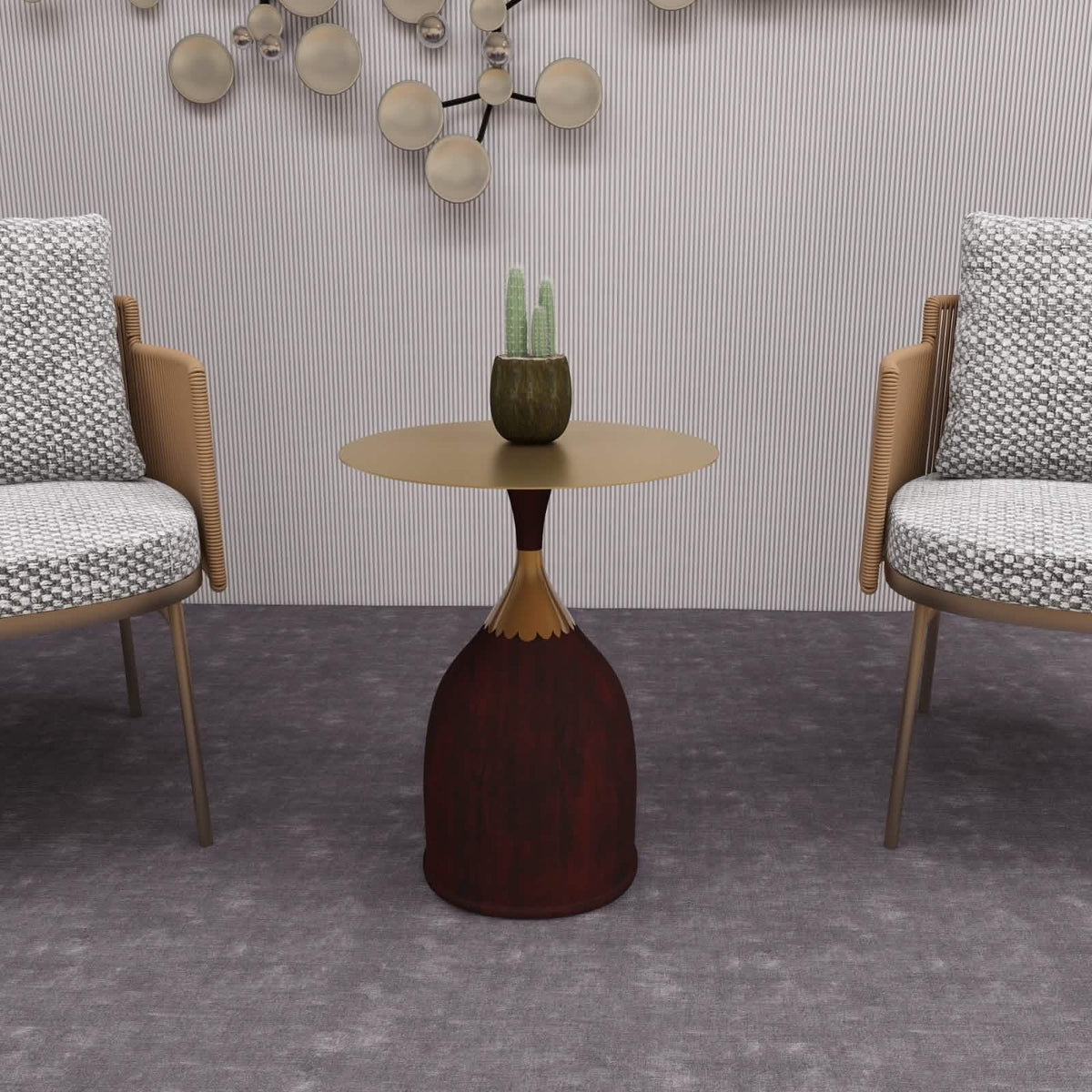 Oslo Side Table Round Stainless Steel Top and Pedestal Base Wood Brown Side Table LeisureMod