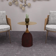 Oslo Side Table Round Stainless Steel Top and Pedestal Base Wood Brown Side Table LeisureMod