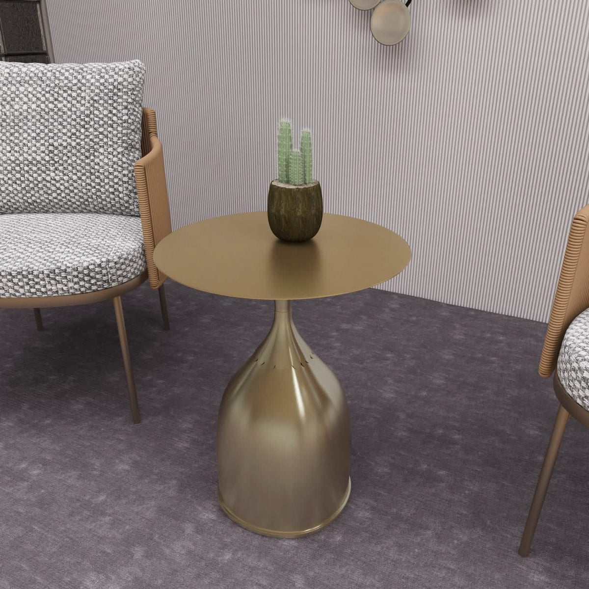 Oslo Side Table Round Stainless Steel Top and Pedestal Base Gold Side Table LeisureMod