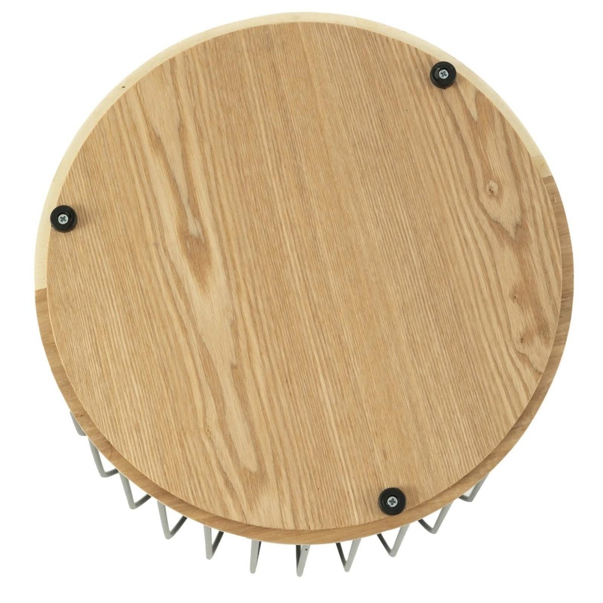 Runswick Round End Table Wood Tabletop With Steel Drum Base for Storage Natural Wood Side Table Leisuremod
