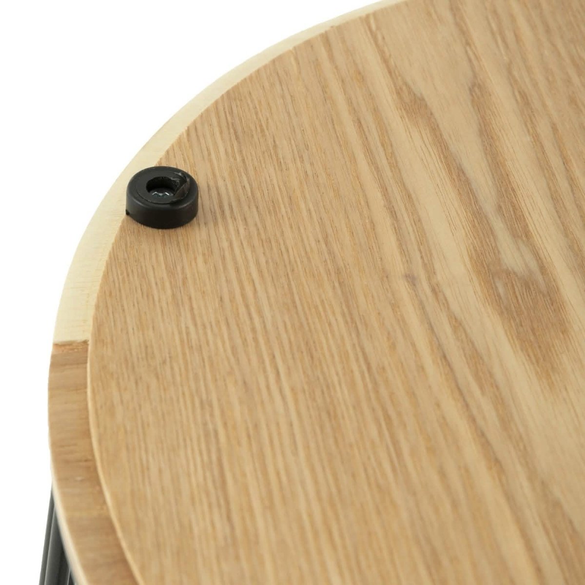 Runswick Round End Table Wood Tabletop With Steel Drum Base for Storage Natural Wood Side Table Leisuremod