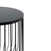 Runswick Round End Table Wood Tabletop With Steel Drum Base for Storage Black Side Table Leisuremod