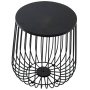 Runswick Round End Table Wood Tabletop With Steel Drum Base for Storage Black Side Table Leisuremod