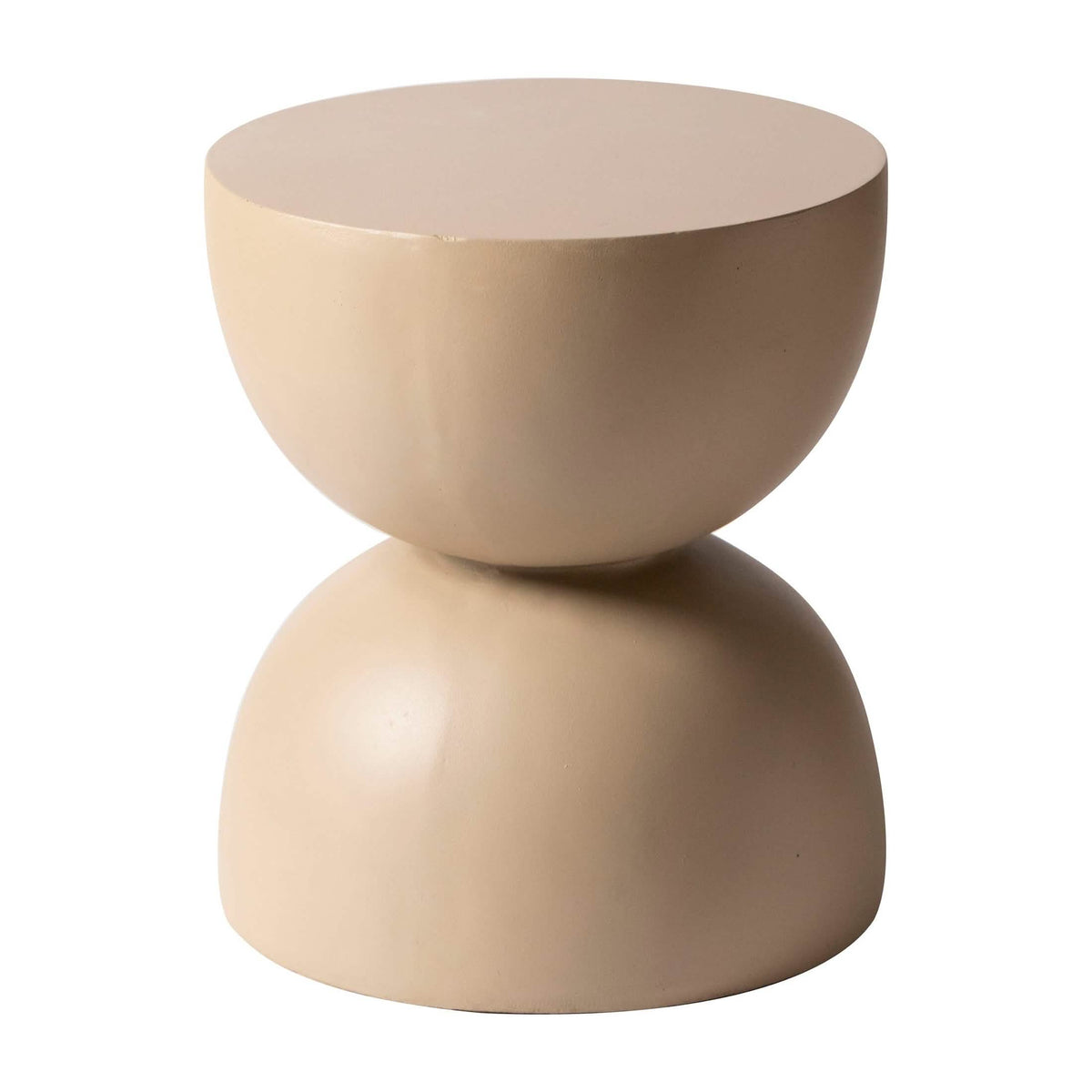 Sage Minimalist Side Table in Fiberstone Hourglass Design Accent Table Beige Side Table LeisureMod