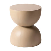 Sage Minimalist Side Table in Fiberstone Hourglass Design Accent Table Beige Side Table LeisureMod