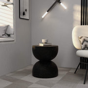Sage Minimalist Side Table in Fiberstone Hourglass Design Accent Table Black Side Table LeisureMod